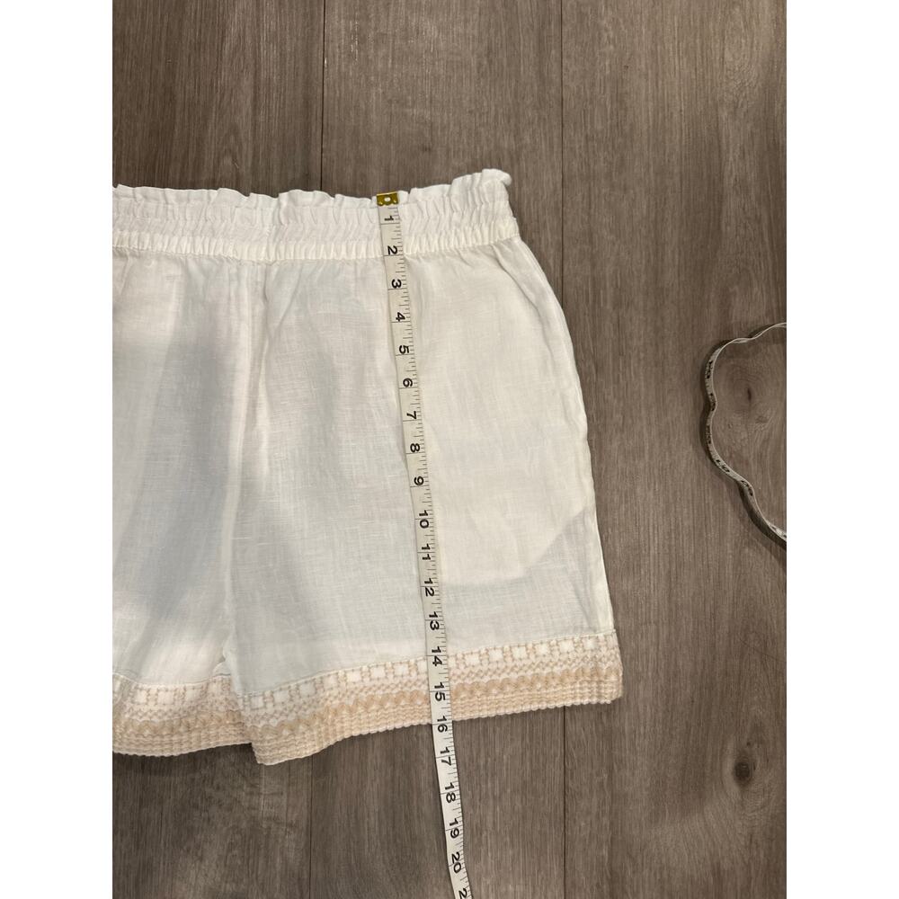 Sigrid Olsen Linen Elastic Waist Shorts White with Beige Border Size M - Picture 7 of 7